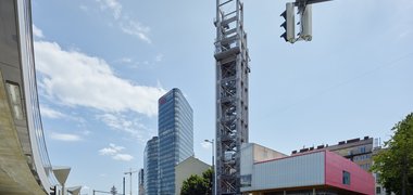 Holzturm, Bahnorama, Wien, Holz urban